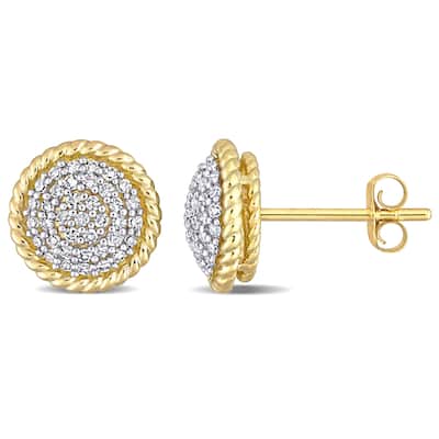 Miadora 10k Yellow Gold 1/3ct TDW Diamond Clustered Halo Stud Earrings - 9.4 mm x 9.4 mm x 4.2 mm - 9.4 mm x 9.4 mm x 4.2 mm