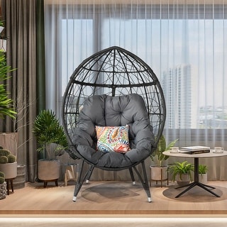 Athena Collection Outdoor Egg Chair With Canopy - All-Weather Rattan, Steel Frame, 250 Lb Capacity, Blue
