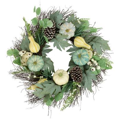 Pumpkins with Berries Artificial Fall Harvest Wreath - 22" - Green and White