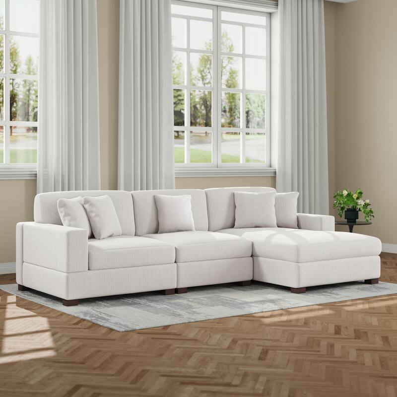 Upholstered Oversized Modular Sectional Sofa Set Corduroy Sleeper Sofa With Chaise