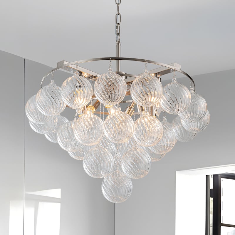 Starsky 8- Light 23in. Modern Glam Cluster Glass Bubble Chandelier with 28 Swirled Glass Globe Bubble