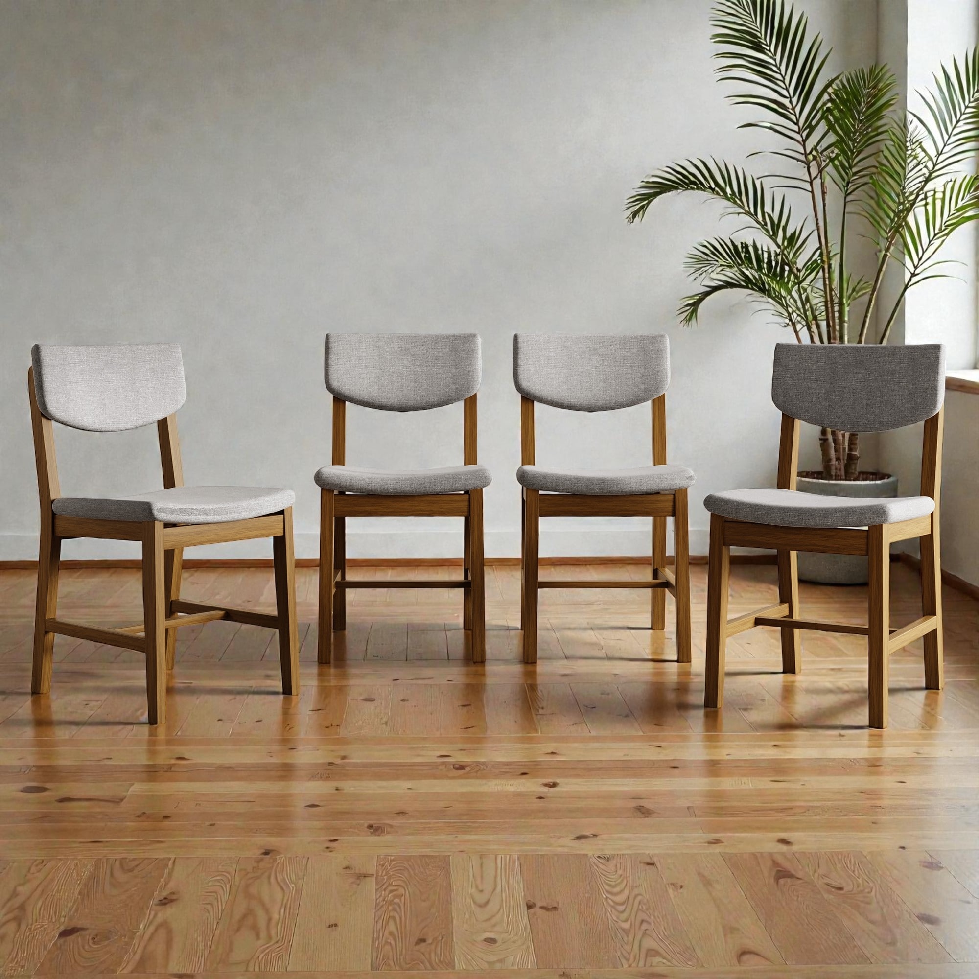 4-Piece Dining Chairs Set, Solid Rubberwood Frame Upholstered Chairs with Fabric Cushion, Accent Chairs for Kitchen
