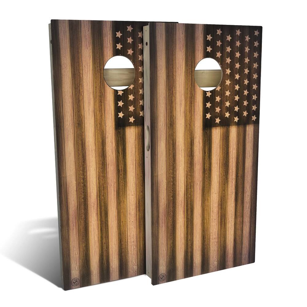Burnt Wood American Flag Outdoor Cornhole Board Set
