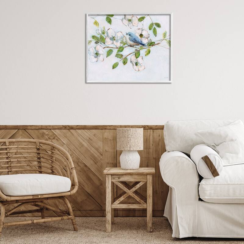 Stupell Bluebird on Dogwood Branch Framed Giclee Art Design By Sally Swatland