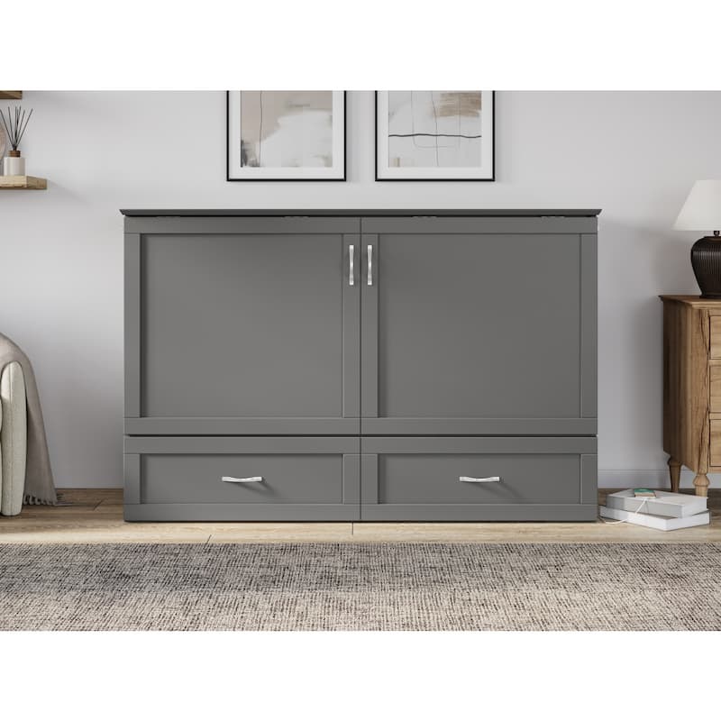 Queen Murphy Bed Chest Solid Wood with Mattress & USB Charging Station - Space Saving Furniture