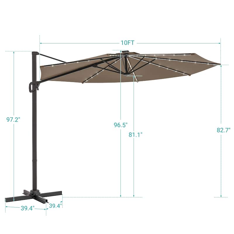 BONOSUKI Solar-powered 10FT Cantilever Patio Umbrella, Ultimate Outdoor Comfort with 360° Rotation and Canopy Angle Adjustment