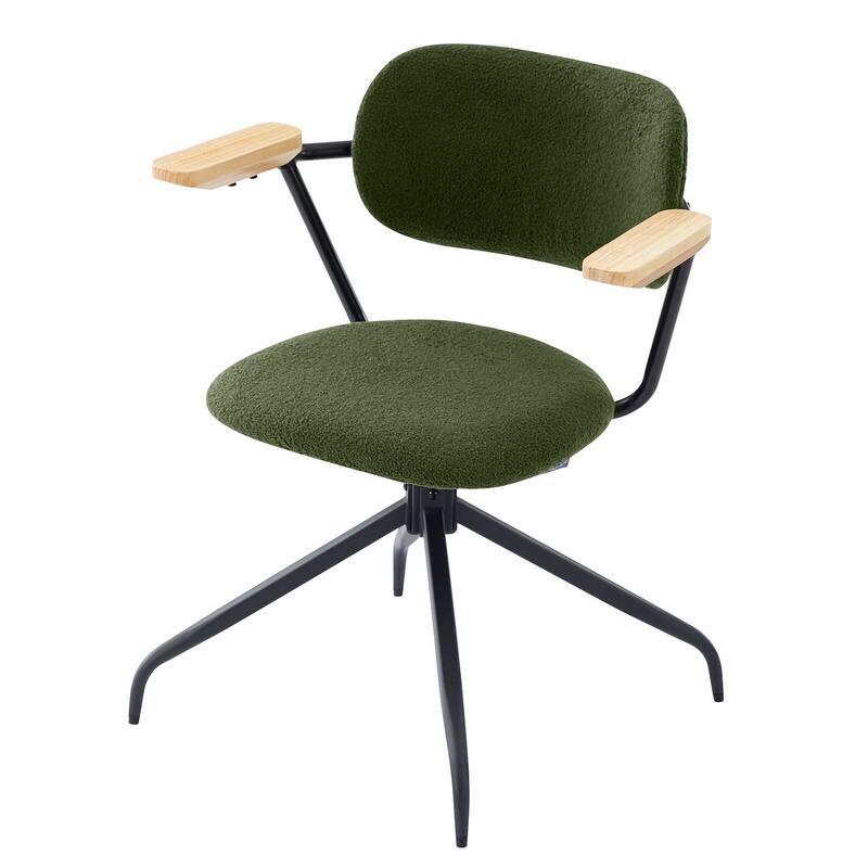 Modern Upholstered Swivel Chair With Solid Wood Arms And Metal Frame