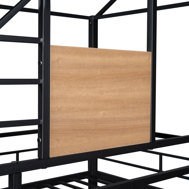 Twin Over Twin Metal Bunk Bed ,Metal Housebed With Slide,Three Colors Available.(Black with Black Slide)