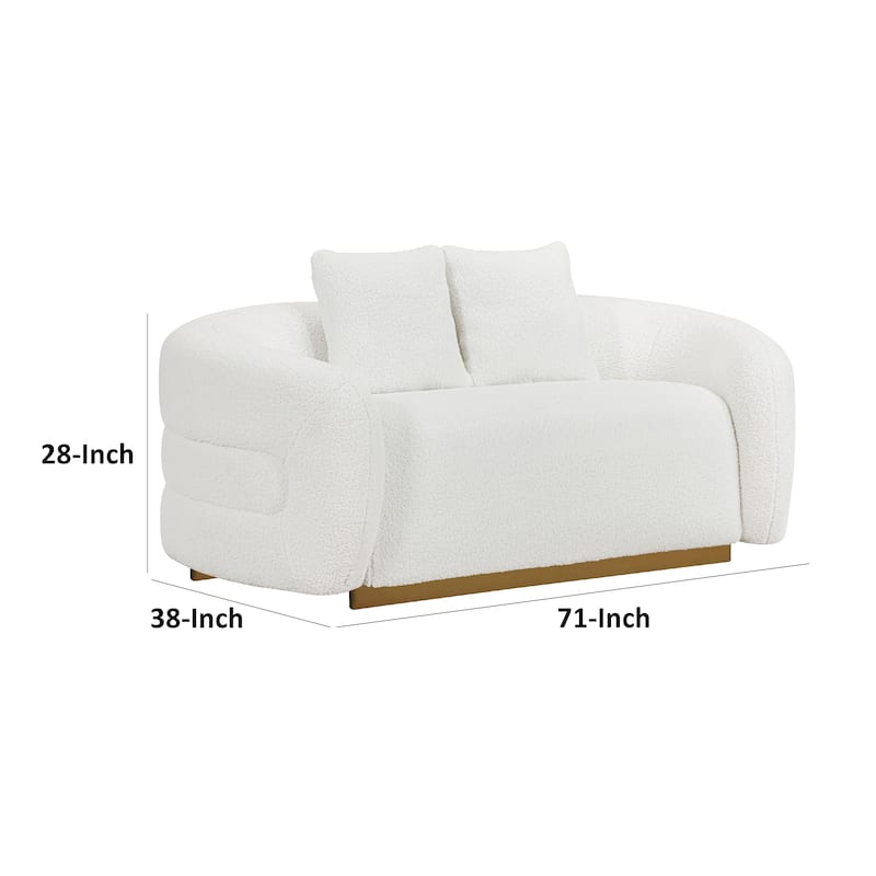 Novy Loveseat with 2 Accent Pillows, White Sherpa, Gold, 71 Inch