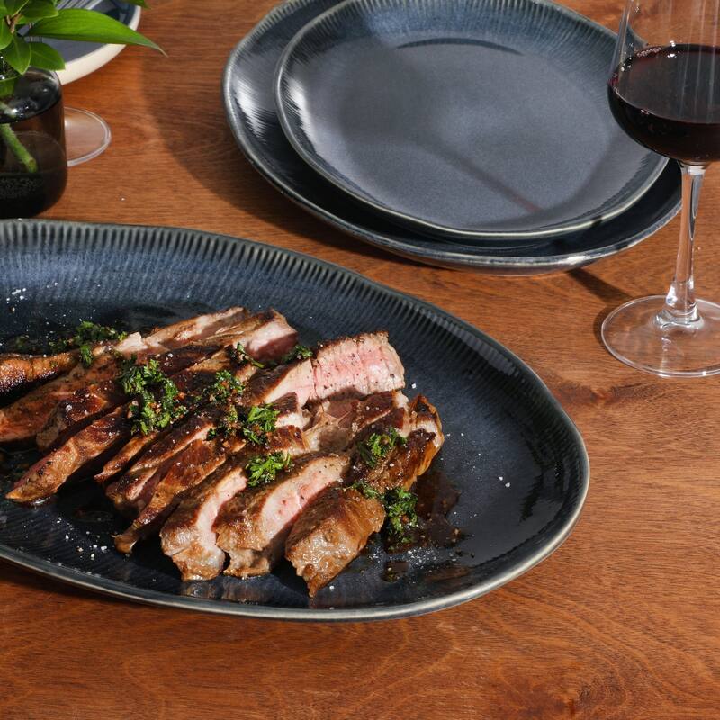 Gibson Elite Sandy Pines 3 Piece Oval Platter Set, 15.7", 13.75" & 12" Stoneware Reactive Serving Platters