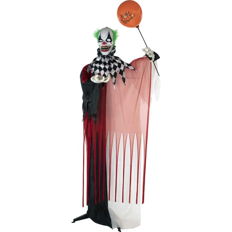 Haunted Hill Farm Life-Size Animatronic Clown, Indoor/Outdoor Halloween Decoration, Flashing Red Eyes, Poseable, Battery