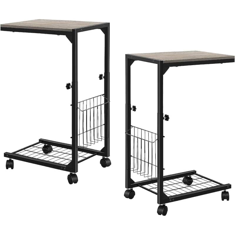 C Shaped End Table Height Adjustable with Metal Frame - 2PCS - Grey