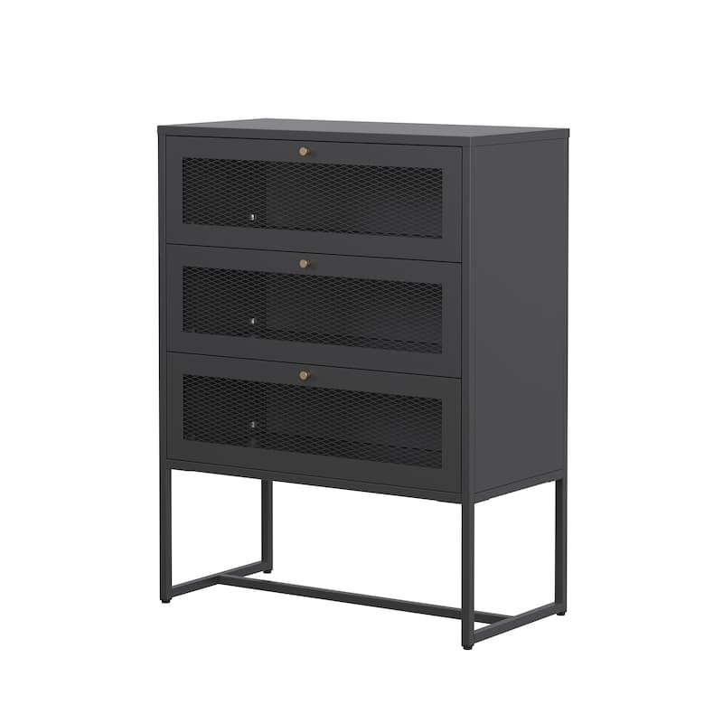 Bentley 41.34-inch Black Three Drawer Metal Cabinet with Mesh Doors - 41.34