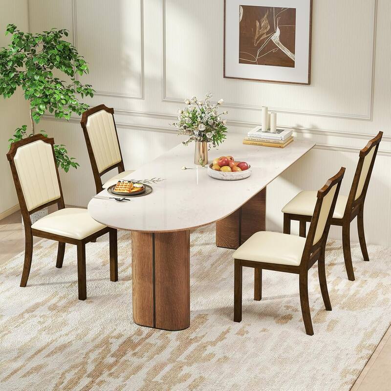 Set of 2/4 Upholstered Dining Chairs PU Leather Armless Kitchen Chair