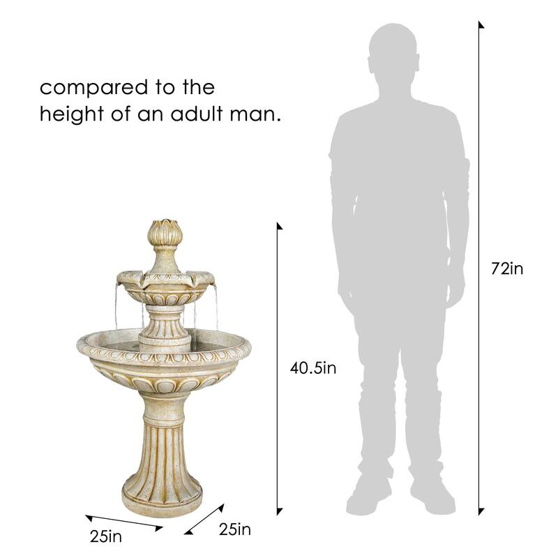 SunJet 40.5" Tall 3-Tier Pagoda Concrete Water Fountain - 40.5'' H X 25'' W X 25'' D