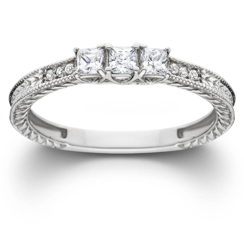 1/4ct Vintage Three Stone Princess Cut Diamond Engagement Ring White Gold