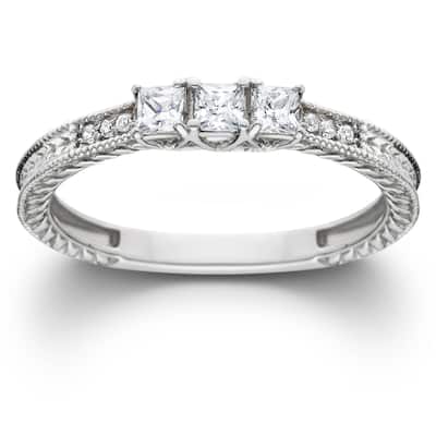 1/4ct Vintage Three Stone Princess Cut Diamond Engagement Ring White Gold