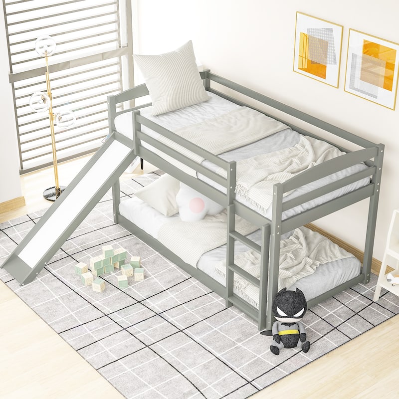 Bunk Bed with Convertible Slide and Ladder - Grey-2 - Twin