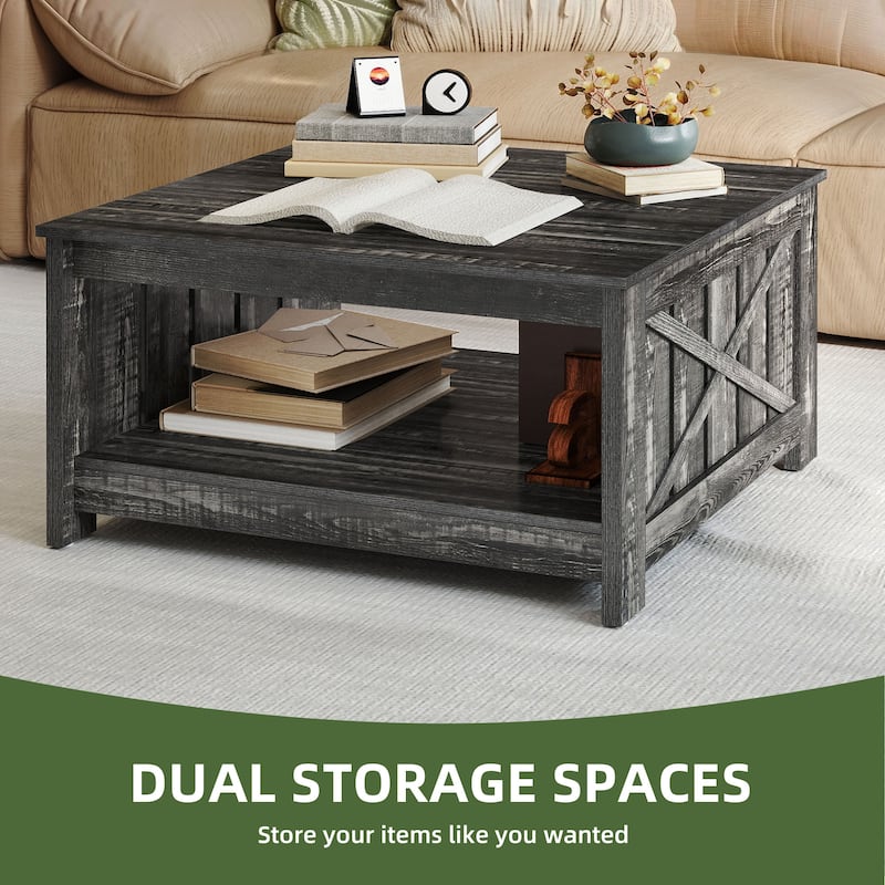 Moasis Farmhouse Coffee Table with Storage for Living Room Square Center Table