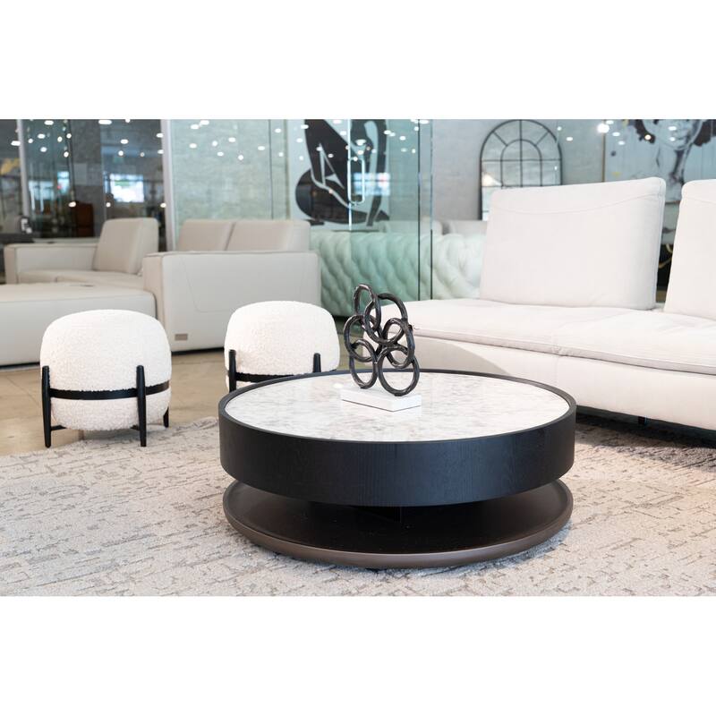 Modrest Miranda Modern Ceramic + Black Oak Round Coffee Table