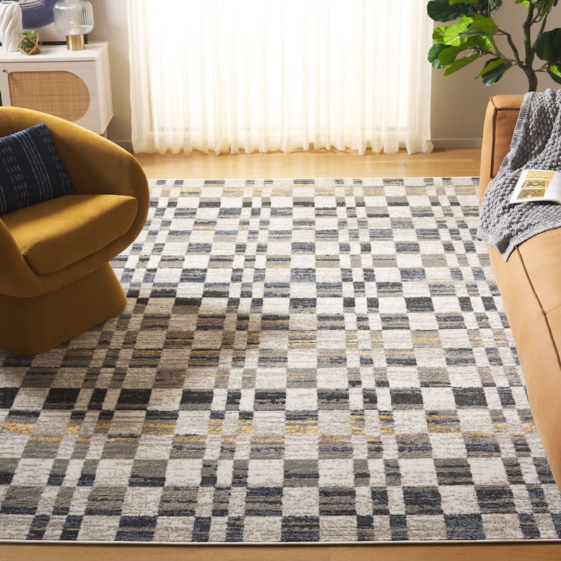 SAFAVIEH Pyramid Mady Contemporary Rug - 9' x 12' - Ivory/Grey Navy