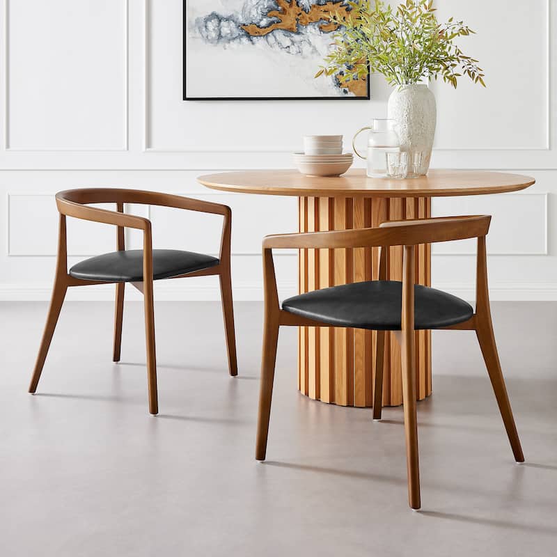 NPD Furniture Amy Faux Leather Dining Side Arm Chair (Set of 2) - Set of 2 - Casa Black