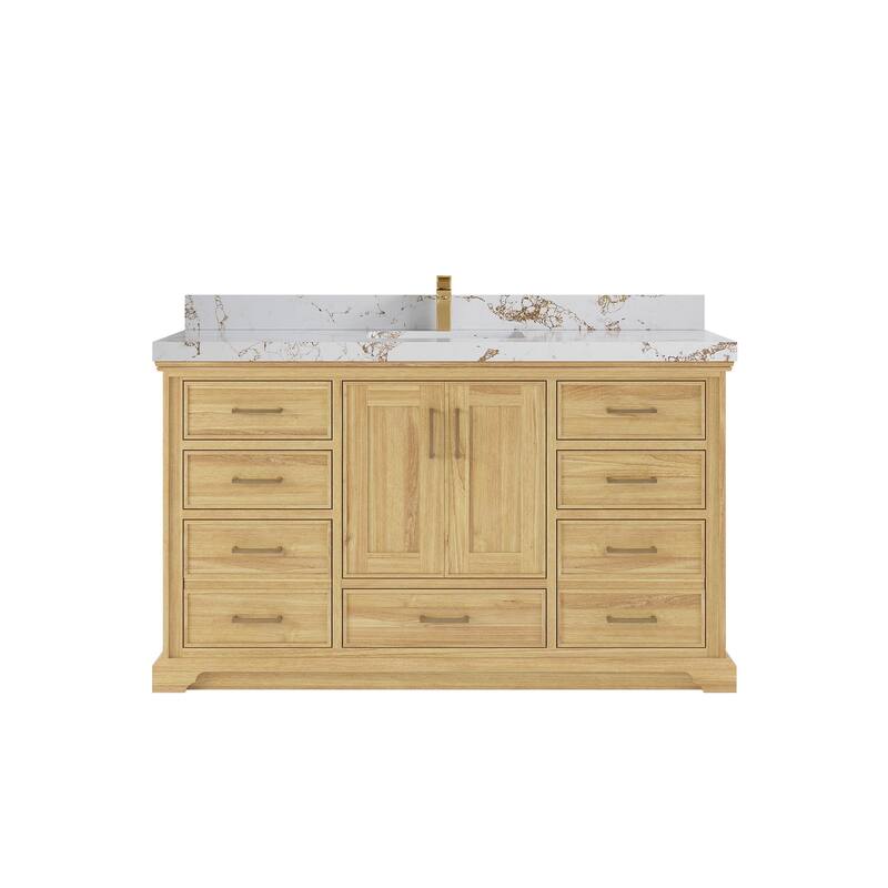 Willow Collections 60 in. W x 22 in. D Charlotte Teak Single Sink Bathroom Solid Teak Vanity with Countertop