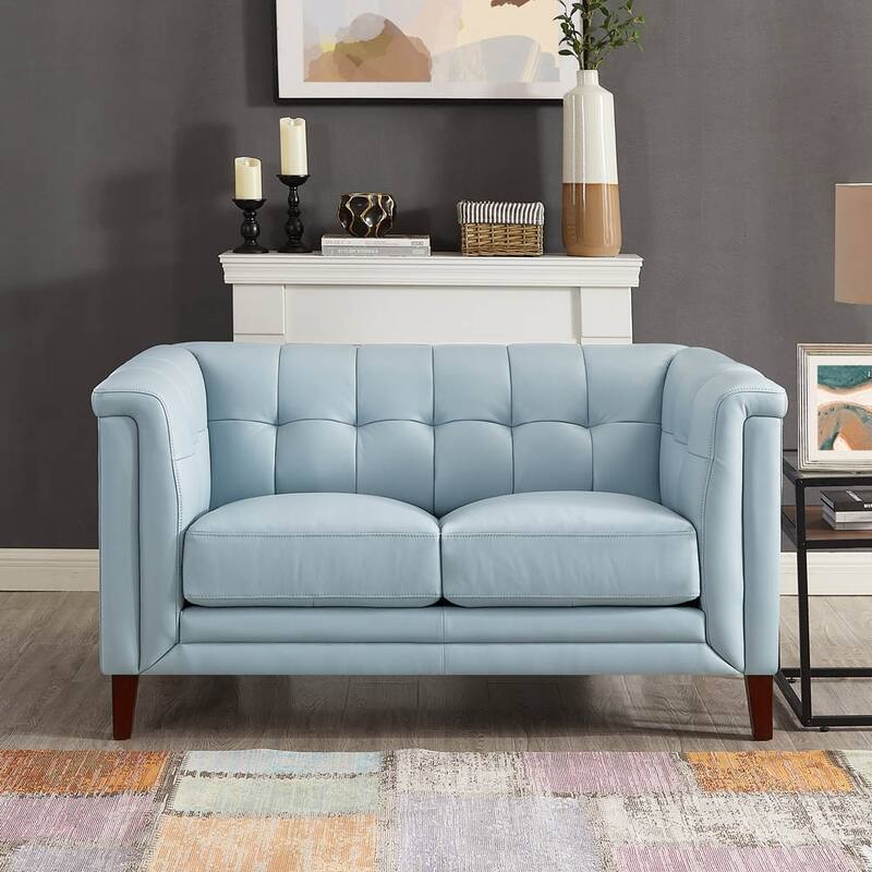 Hydeline Arvo Top Grain Leather Sofa and Loveseat Set with Feather, Memory Foam and Springs