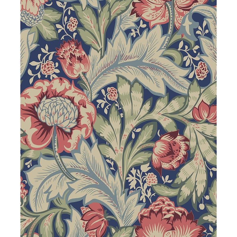 Seabrook Designs Acanthus Garden Nonwoven Unpasted Wallpaper - 20.9 in. W x 33 ft. L - Marine Blue & Watermelon