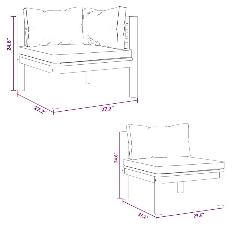 Outdoor Modular Sofa, 4 Seater, Brown Solid Acacia Wood, Gray Cushions