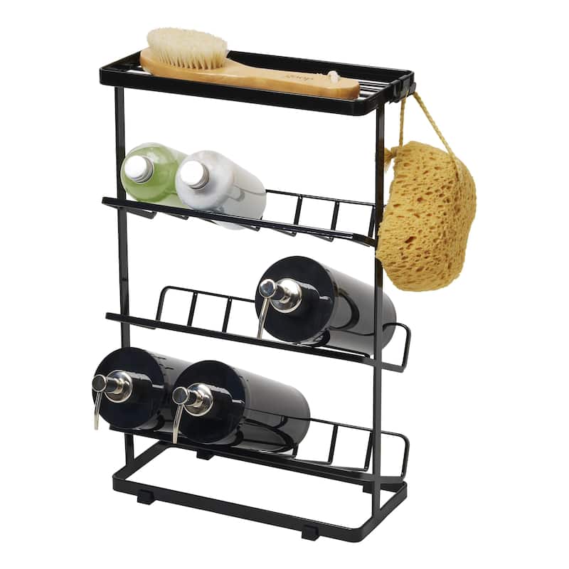 Yamazaki Home Shower Caddy - Three Sizes, Steel, Medium, Holds up to 9 dispensers, Holds 26.4 lbs