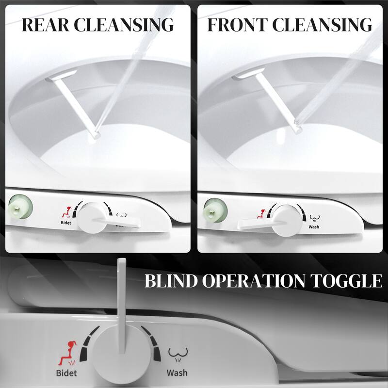 Wash Non-Electric Bidet Seat for Elongated Toilets, Cleaning Dual Mode Nozzles, Quiet-Close, Easy Installation