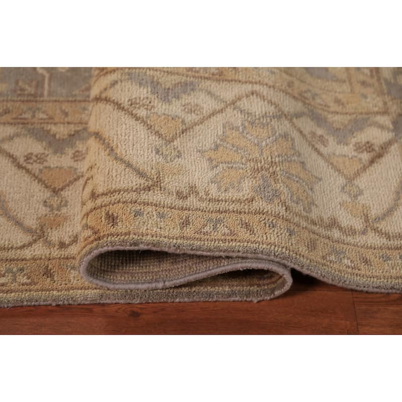 Gray Transitional Oushak Area Rug Hand-Knotted Floral Wool Carpet - 7'11"x 9'9"