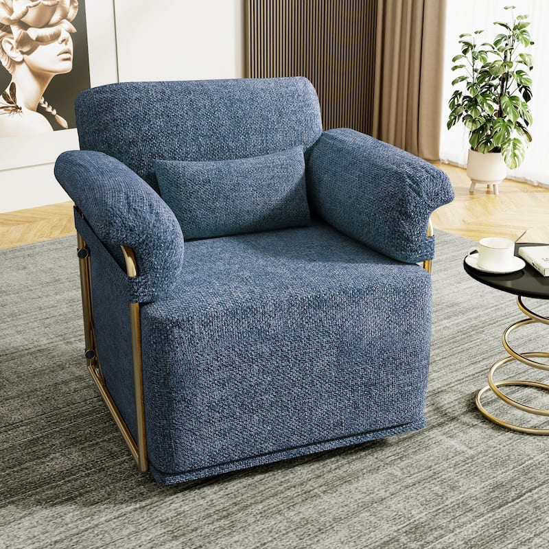 360° Swivel Accent Sofa Chair Fluffy Fabric Gold Legs Blue - Blue