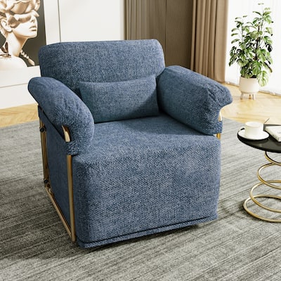 360° Swivel Accent Sofa Chair Fluffy Fabric Gold Legs Blue