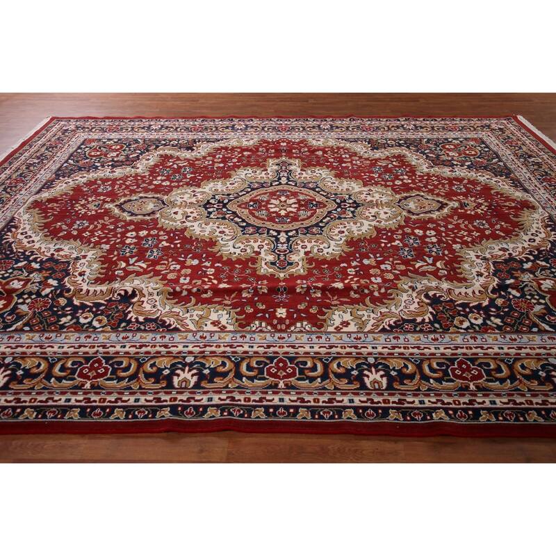 Floral Red Medallion Kashan Turkish Area Rug Machine Made Carpet - 9'8" x 12'5"