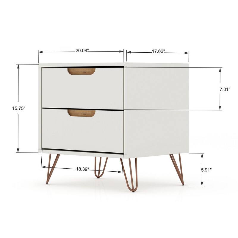 Manhattan Comfort Rockefeller 2-Drawer Nightstand (Set of 2)