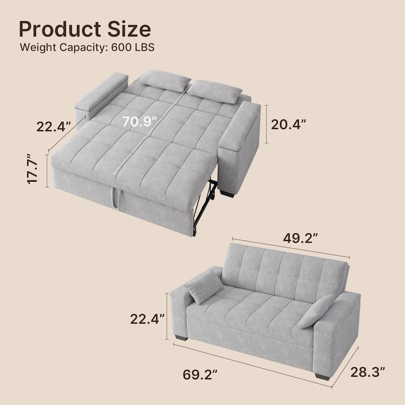 3 in 1 Convertible Sofa Bed Futon Couches with Reclining Backrest, Loveseat Sleeper Sofabed with Pull Out Couch
