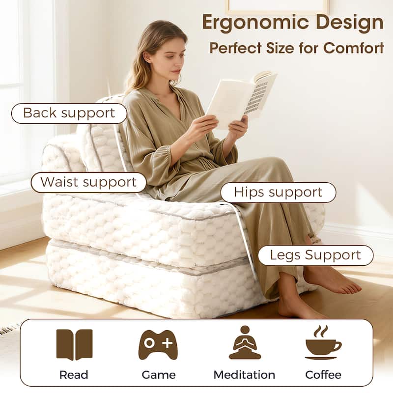 3-in-1 Convertible Sofa Bed Soft Fuzzy Fabric