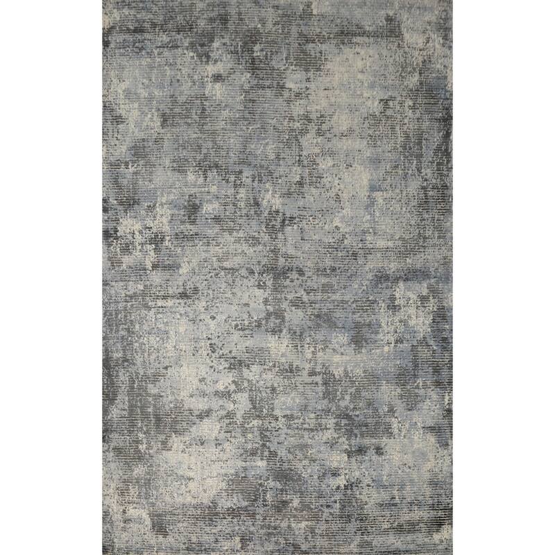 Hand Knotted Oriental Viscose Silk Carpet Modern All-Over Greys & Charcoal Abstract Area Rug - 7' 8'' X 5' 6''