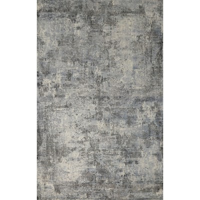 Hand Knotted Oriental Viscose Silk Carpet Modern All-Over Greys & Charcoal Abstract Area Rug - 7' 8'' X 5' 6''