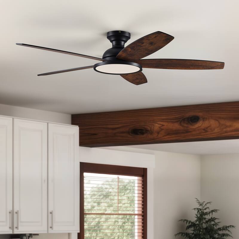 5 - Blade Low Profile Flush Mount Modern Ceiling Fan with 3CCT LED Light and Remote