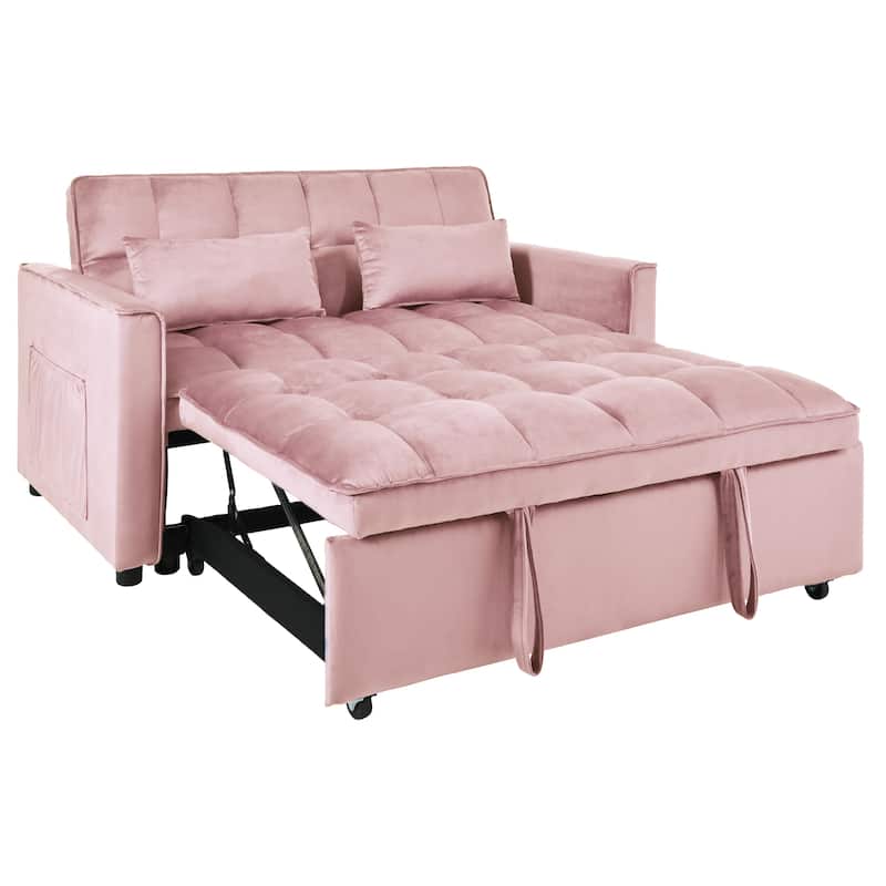 3-in-1 Convertible Sleeper Sofa Bed, Futon Couches with Adjustable Backrest, Sectional Sofa with 2 Pillows and 2 Side Pockets