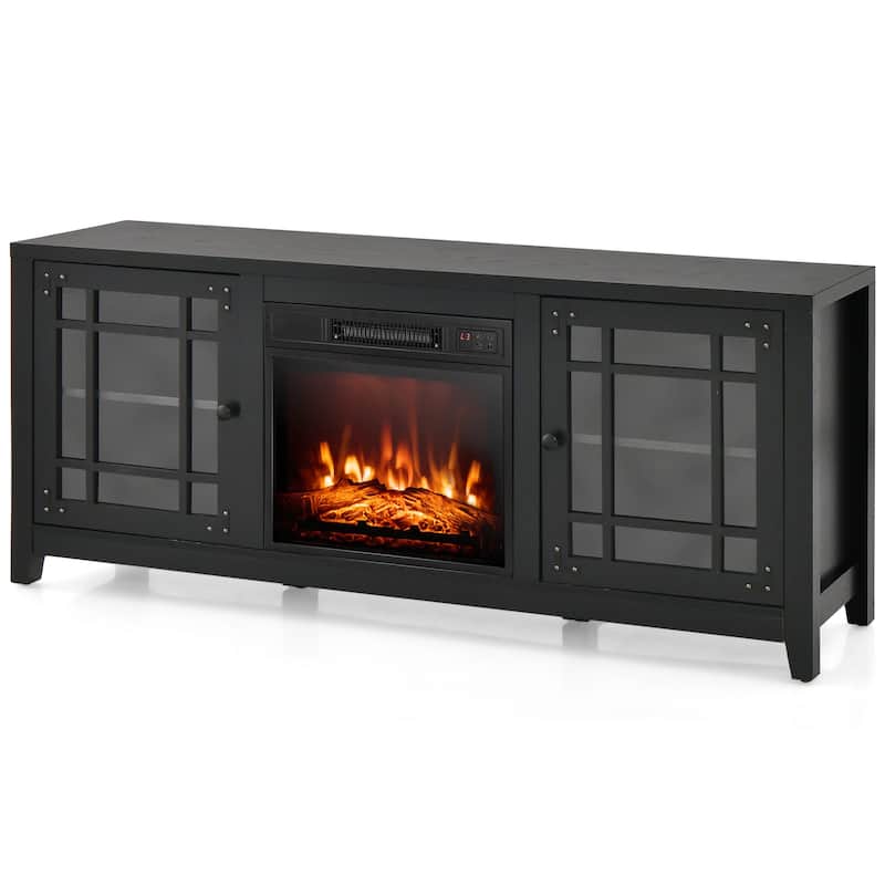 58 Inch Fireplace TV Stand with 3-Position Adjustable Shelves and 2 Cabinets with Doors