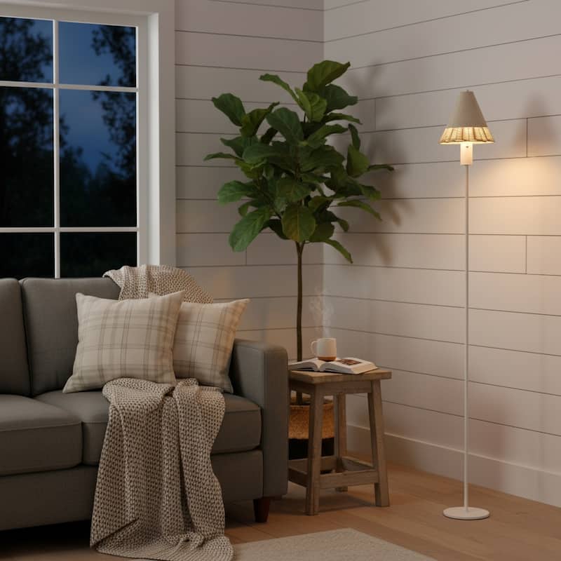 Minimal Rechargeable Rattan floor lamp - White
