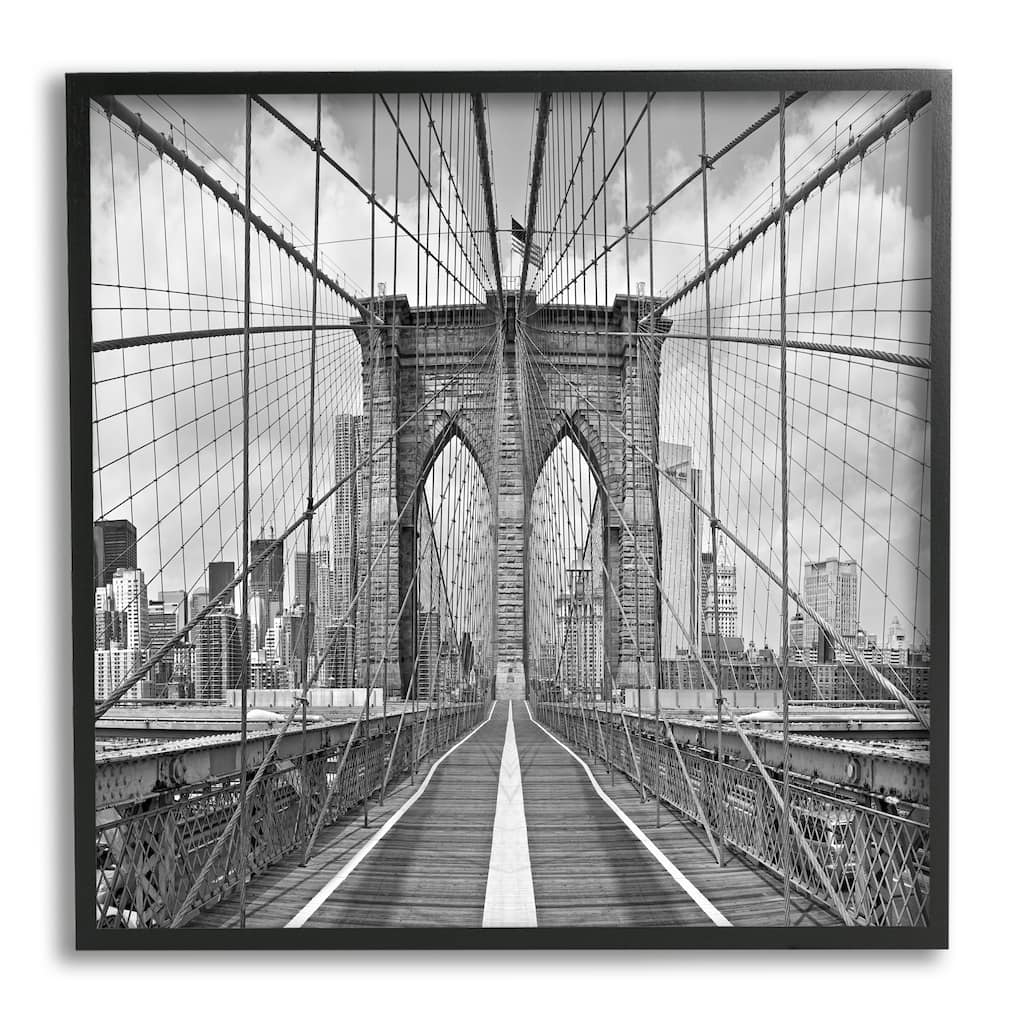 Stupell Brooklyn Bridge Black White Industrial Landscape City Architecture Framed Wall Art