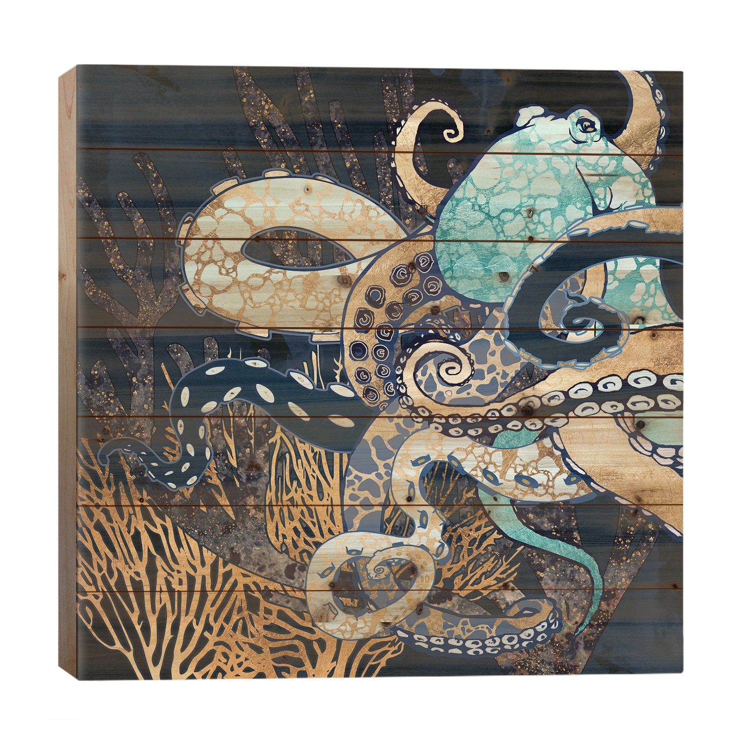 Metallic Octopus II Print On Wood by SpaceFrog Designs - Multi-Color