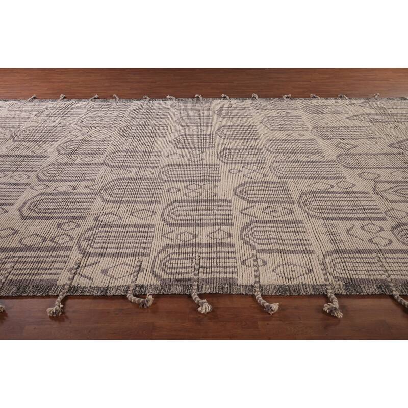 Modern Geometric Moroccan Large Area Rug Hand-Knotted Wool Carpet - 10'0"x 17'11"
