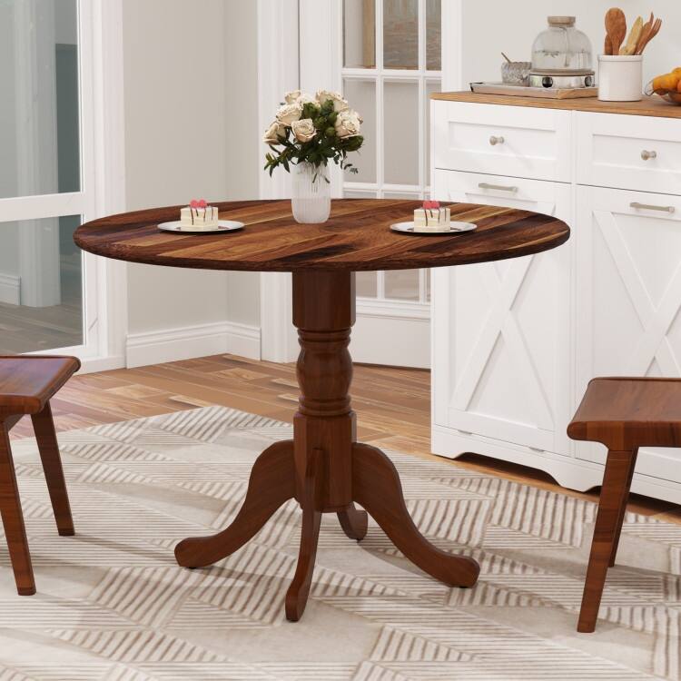 Rubber Wood Round Dining Table with Curved Legs and Adjustable Foot Pads - 40 x 40 x 29 inch (L x W x H)