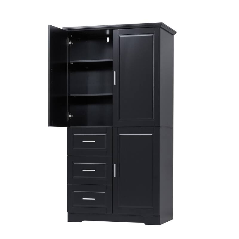 Freestanding Floor Storage Cabinet with 3 Door, 3 Drawers, Long Bar Handles and Adjustable Shelf for Office Living Room Bathroom